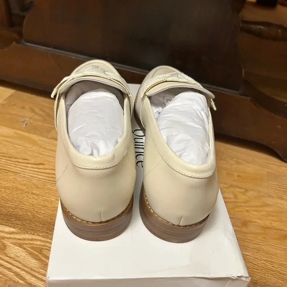 NEW Quince 9 Italian leather bow Elegant Cream Loafers - Picture 3 of 8